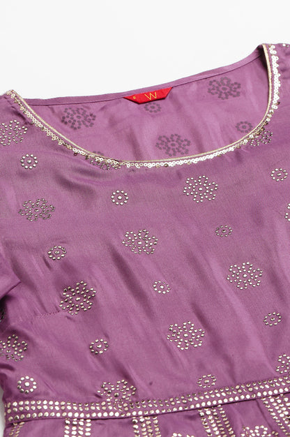 Purple Panelled Kalidar Ethnic Dress With Sequin