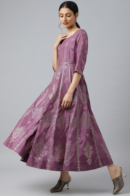 Purple Panelled Kalidar Ethnic Dress With Sequin