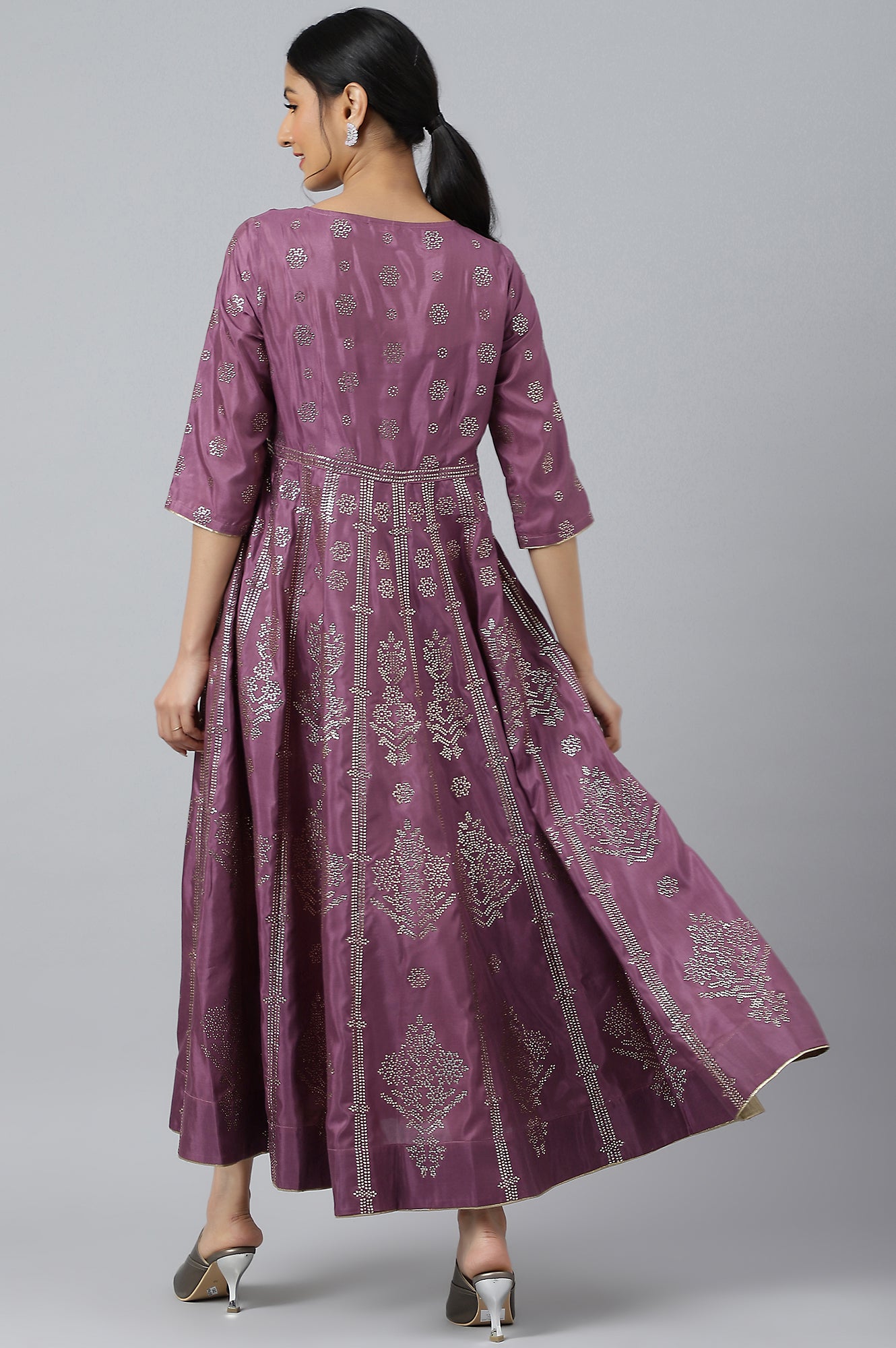 Purple Panelled Kalidar Ethnic Dress With Sequin