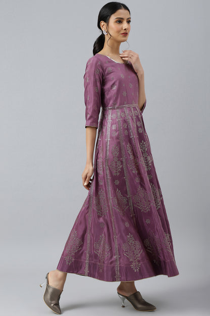 Purple Panelled Kalidar Ethnic Dress With Sequin