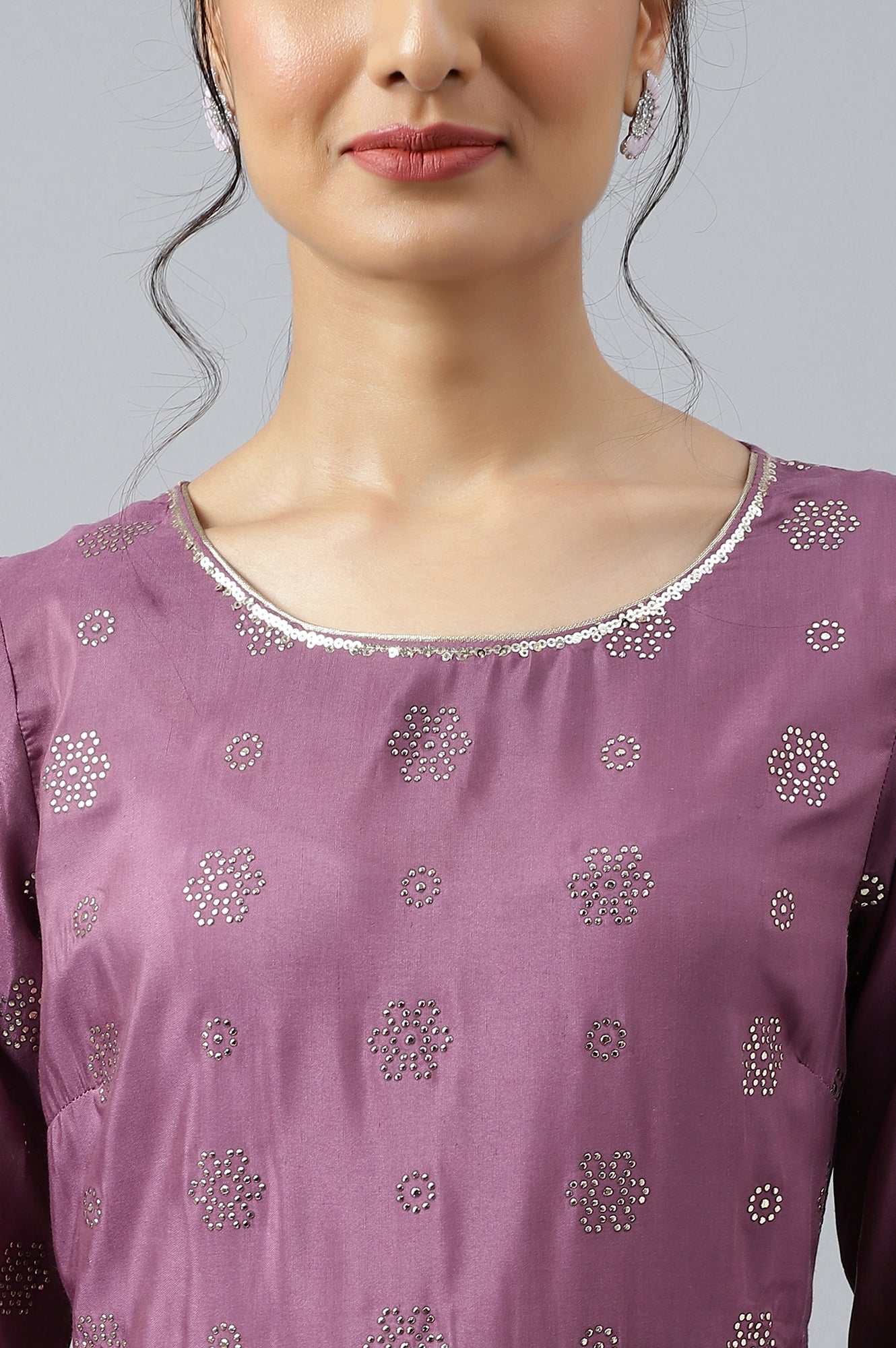 Purple Panelled Kalidar Ethnic Dress With Sequin