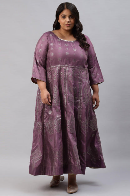 Plus Size Purple Festive Gathered Shantung Dress - wforwoman