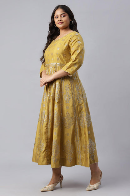 Plus Size Yellow Panelled Kalidar Ethnic Dress With Sequin - wforwoman