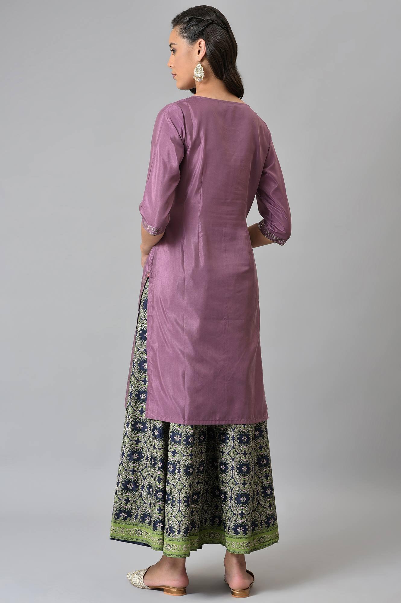 Purple Shantung Mukaish Printed kurta - wforwoman