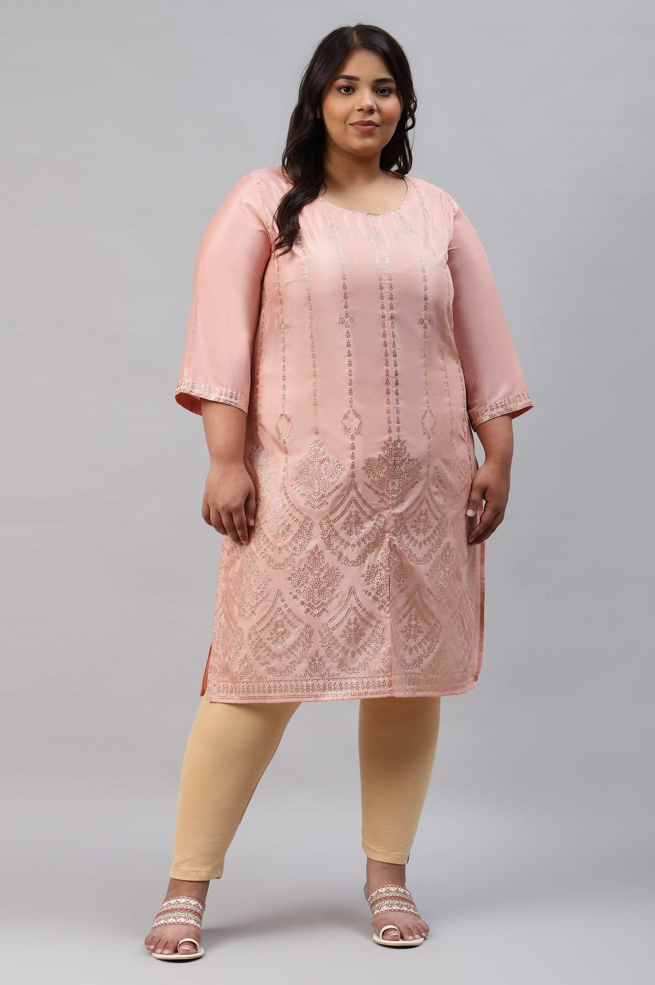 Plus Size Blush Pink Mukaish Printed kurta - wforwoman