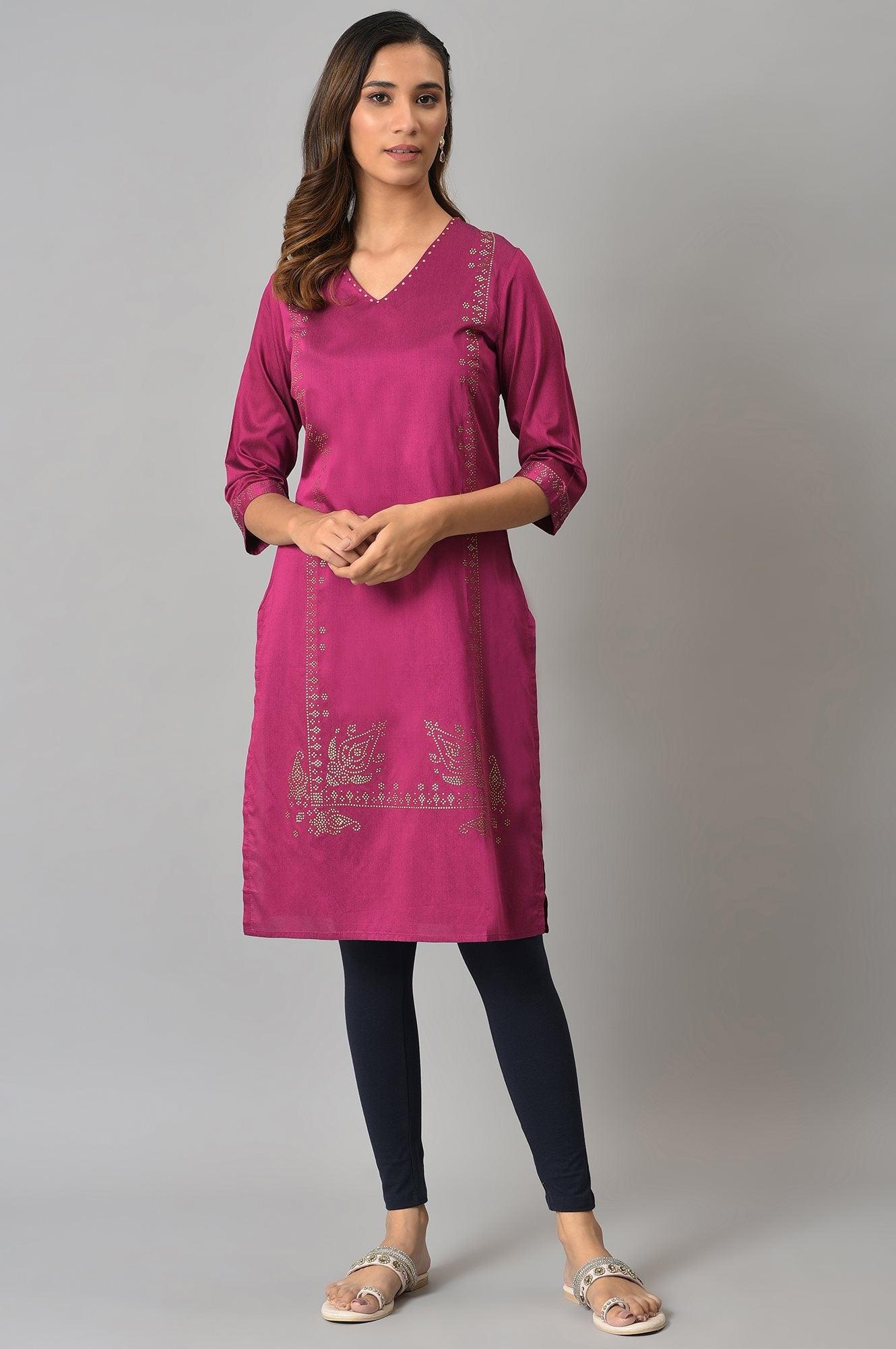 Buy Magenta Mukaish Printed kurta With Sequins @ 1899 | W for