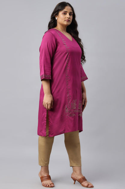 Magenta Mukaish Printed Plus Size kurta With Sequins - wforwoman