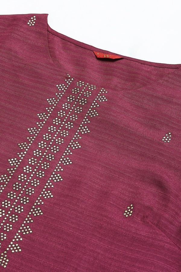 Purple Mukaish Printed Karnataka Silk Straight Kurta