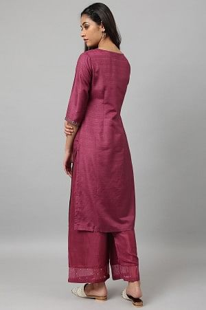 Purple Karnatka Silk Mukaish Print kurta with Parallel Pants