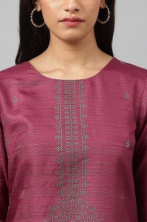 Purple Karnatka Silk Mukaish Print kurta with Parallel Pants