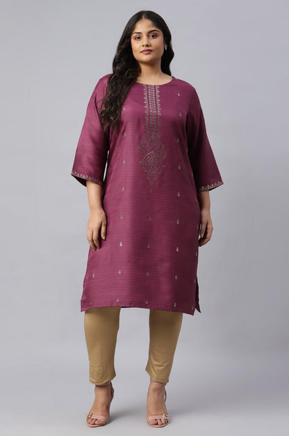 Plus Size Purple Karnatka Silk Mukaish Print kurta - wforwoman