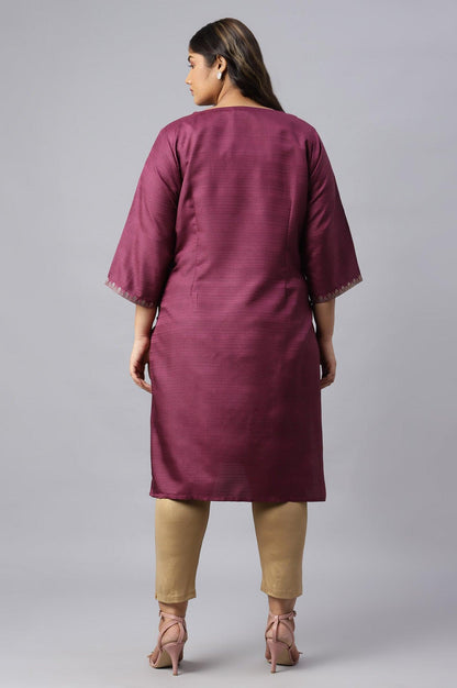 Plus Size Purple Karnatka Silk Mukaish Print kurta - wforwoman