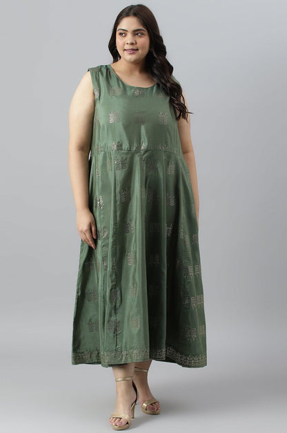 Green Mukaish Dress With Poly Georgette Short Jacket - wforwoman