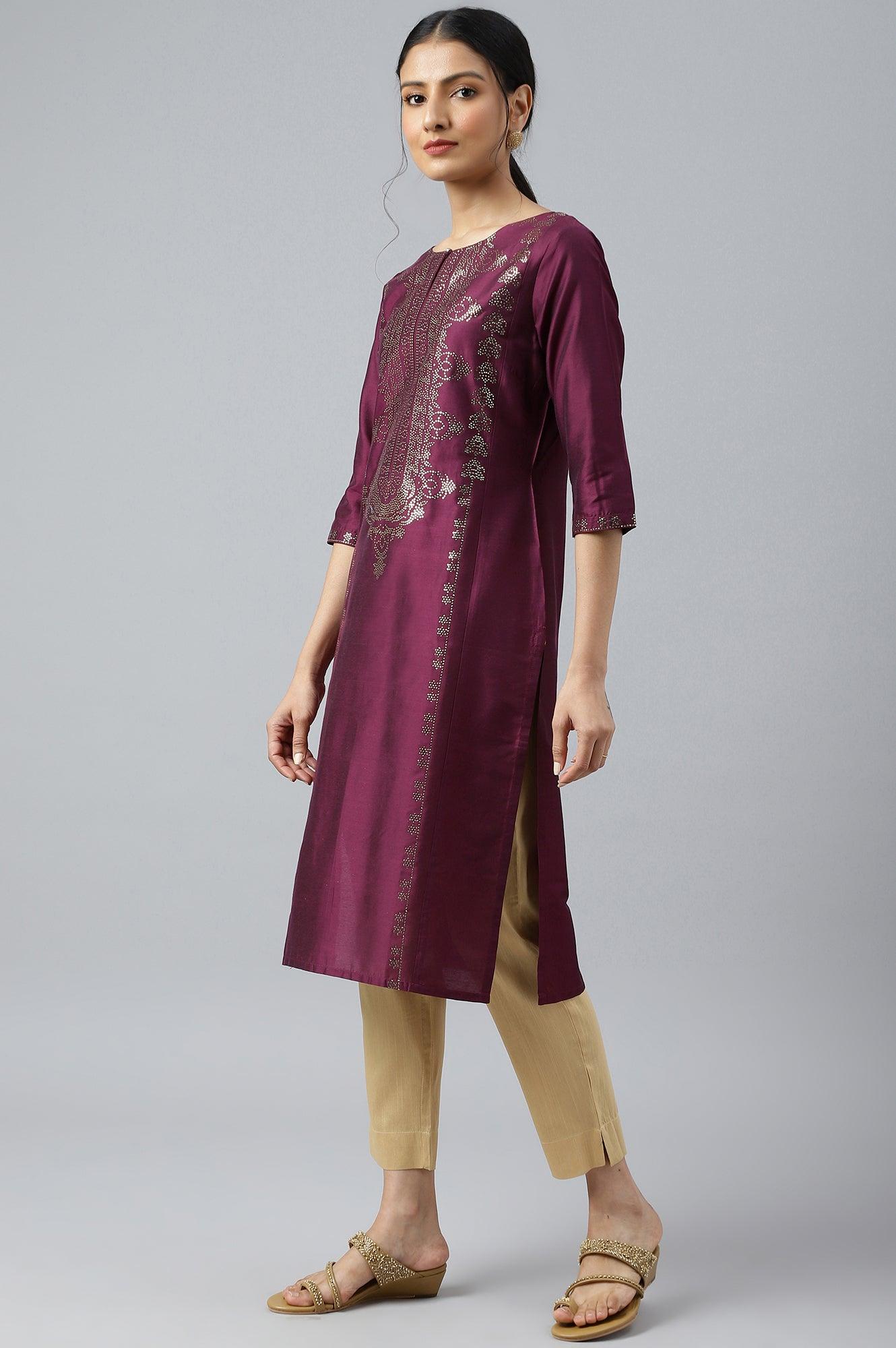 Buy Dark Pink Mukaish Placement Print kurta @ 1899 | W for woman