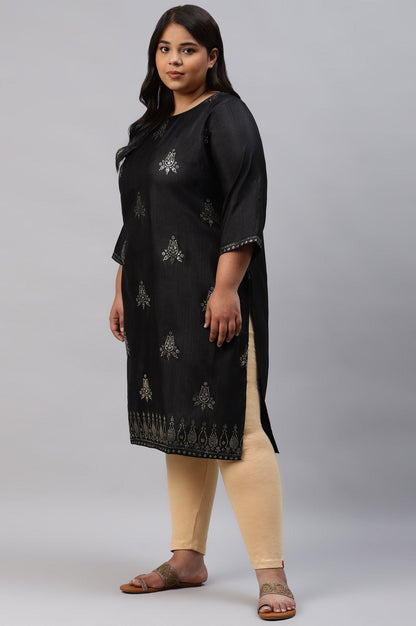 Black Mukaish Printed A-Line Plus Size kurta - wforwoman