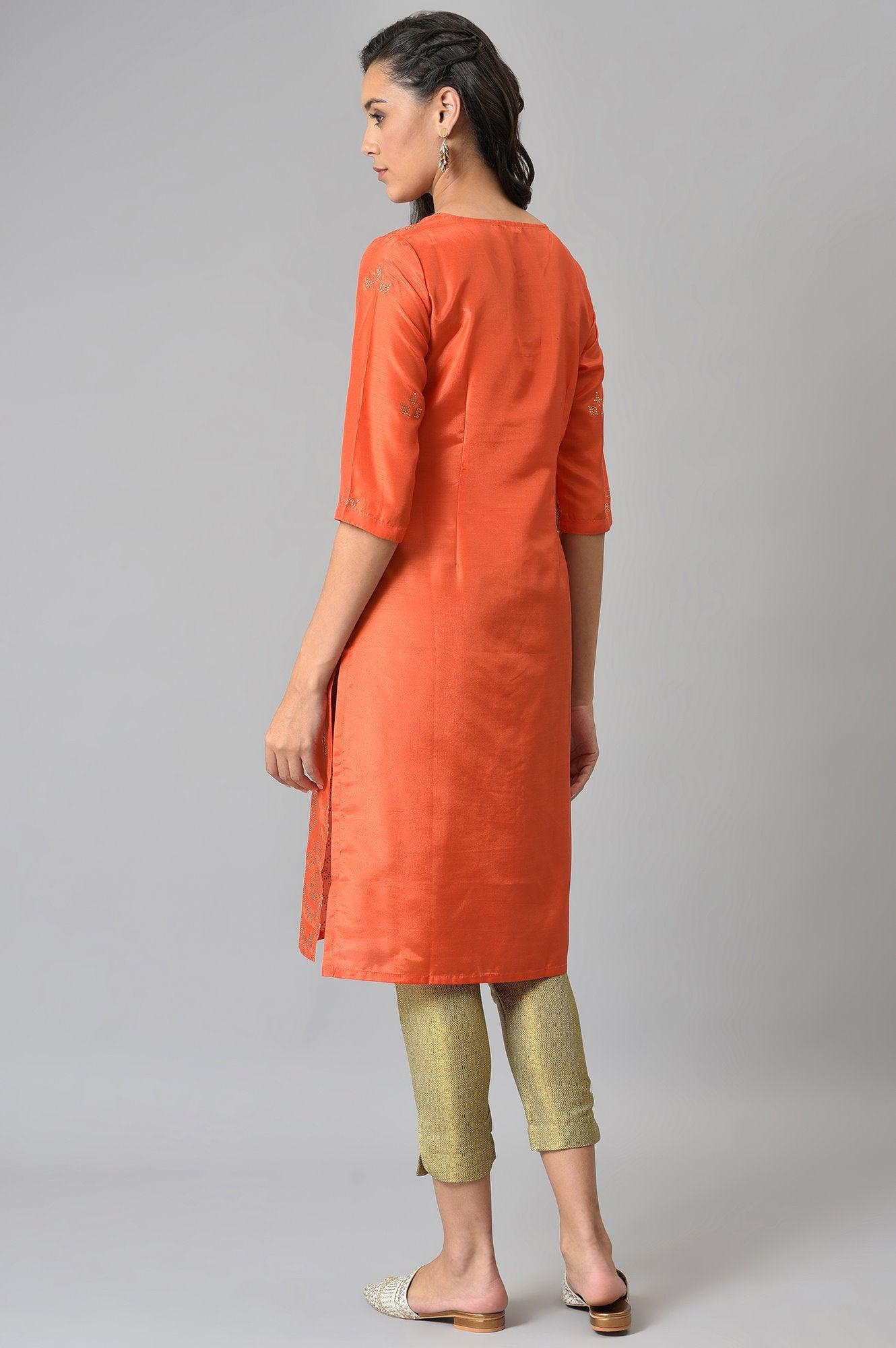Orange Mukaish Printed kurta - wforwoman