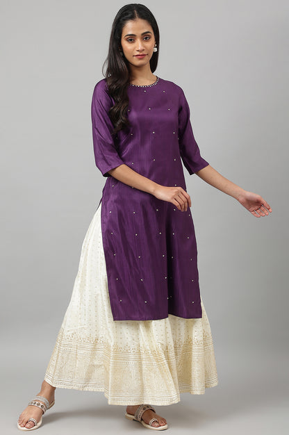 Deep Purple Solid Straight kurta With Sequins