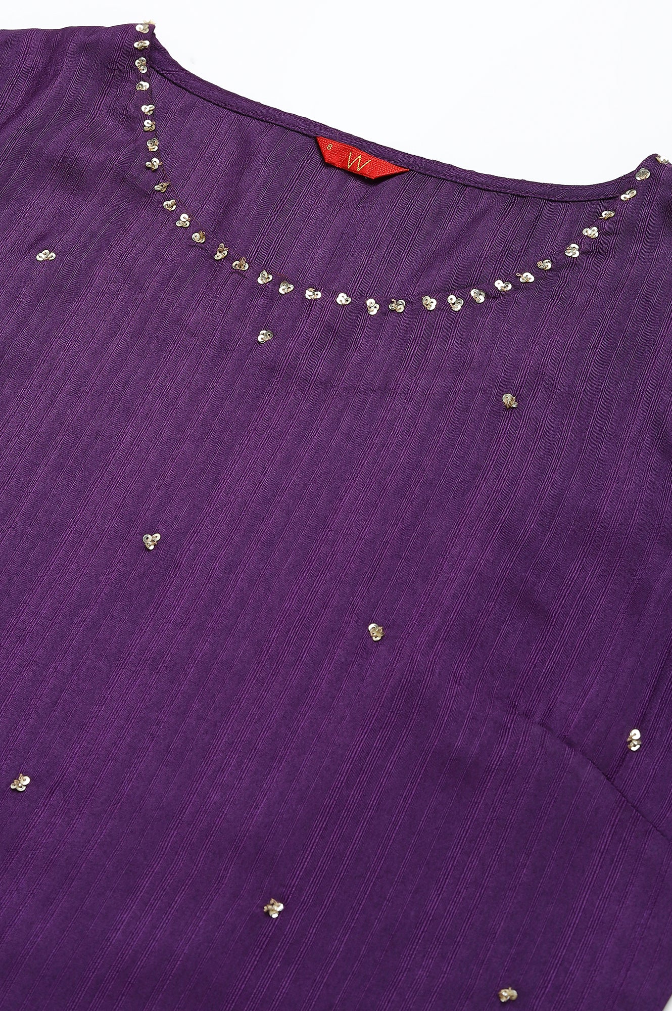 Deep Purple Solid Straight kurta With Sequins