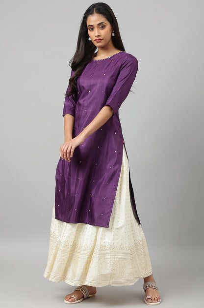 Deep Purple Solid Straight kurta With Sequins