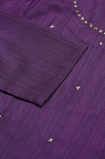 Deep Purple Solid Straight kurta With Sequins