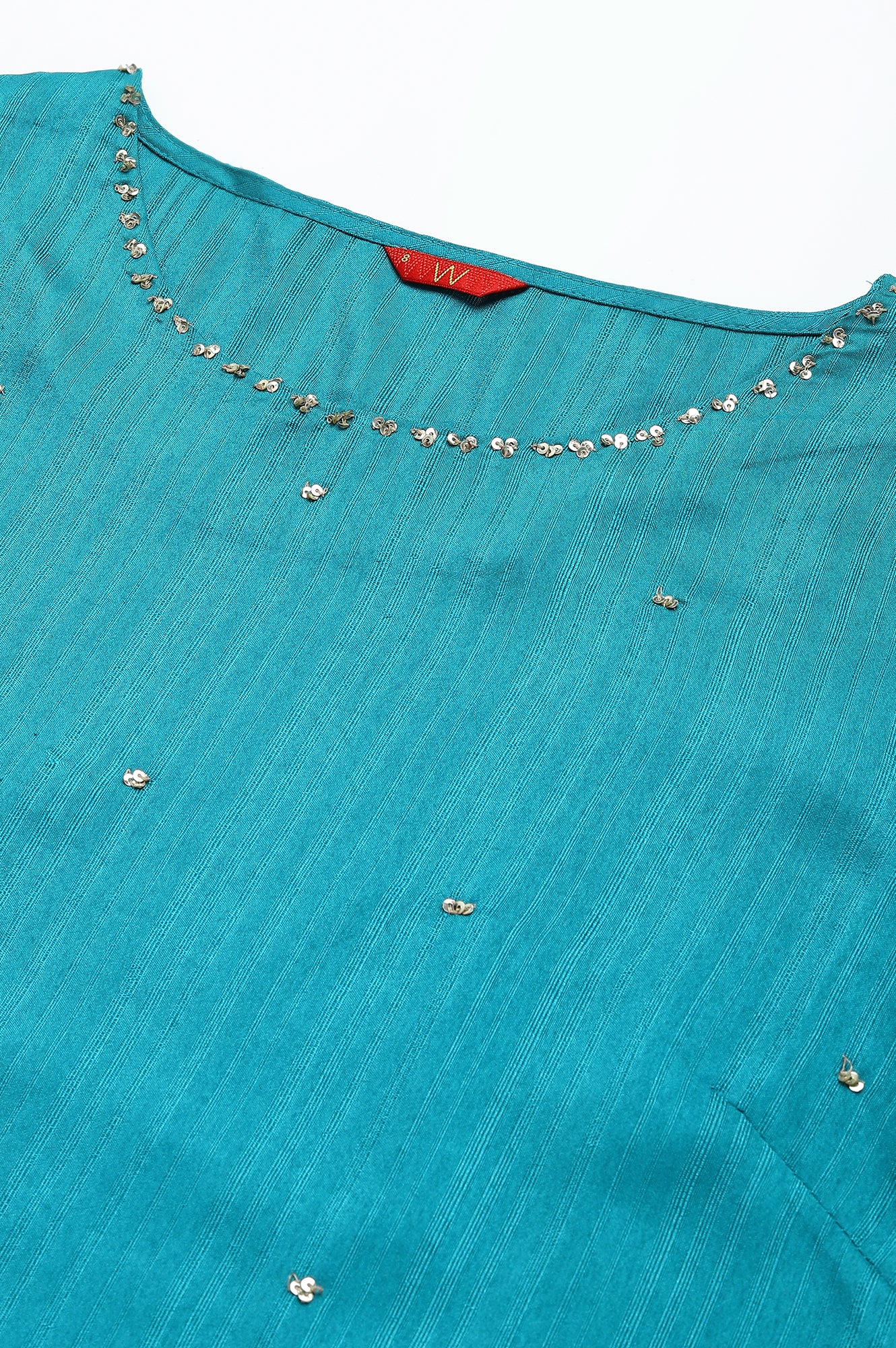 Teal Straight kurta With Sequin Highlight