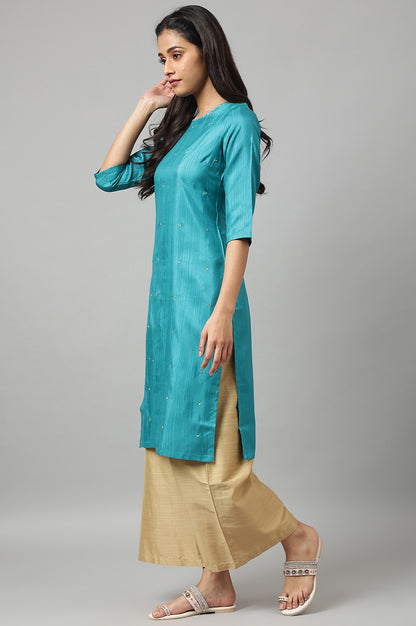 Teal Straight kurta With Sequin Highlight