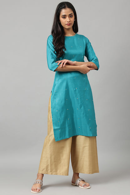 Teal Straight kurta With Sequin Highlight