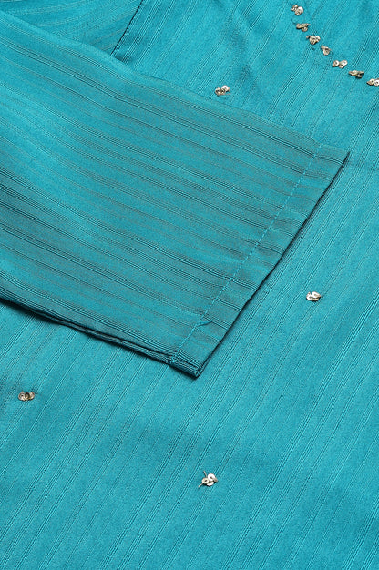 Teal Straight kurta With Sequin Highlight