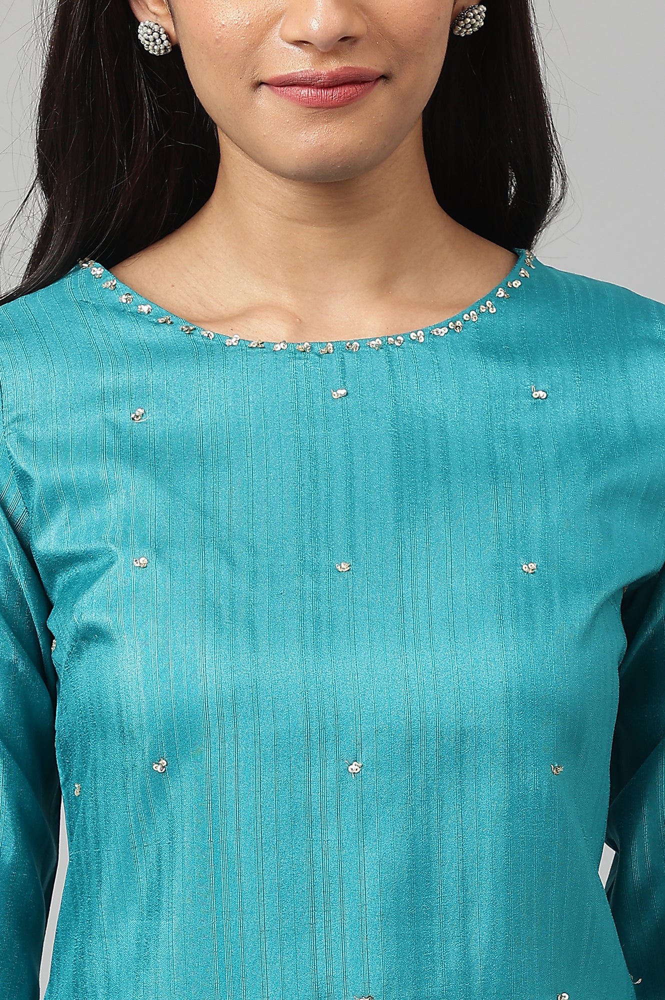 Teal Straight kurta With Sequin Highlight