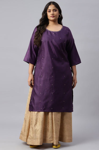 Deep Purple Solid Straight Plus Size kurta With Sequins