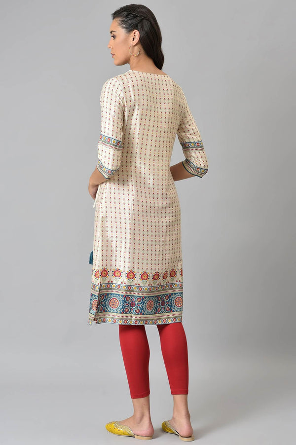 Ecru Floral Printed Sequined kurta