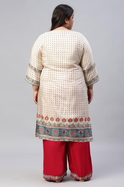 Ecru Floral Printed Sequined Plus Size kurta - wforwoman