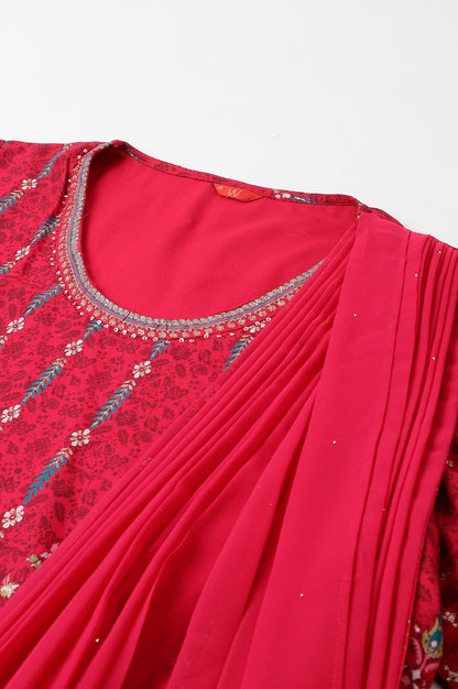 Dark Pink Glitter Printed Festive Plus Size Saree Dress