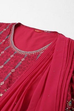 Dark Pink Glitter Printed Festive Plus Size Saree Dress - wforwoman