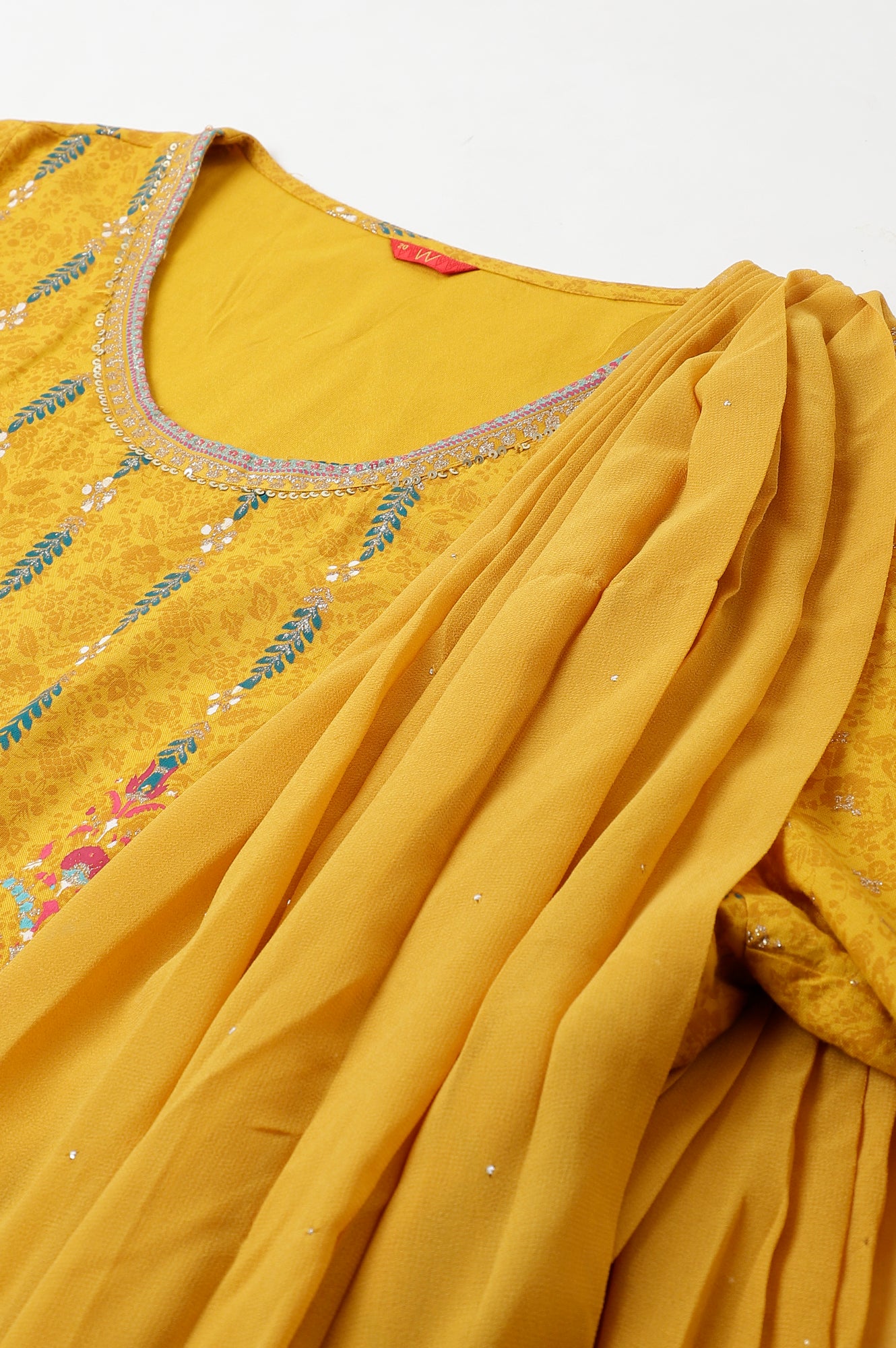 Yellow Glitter Printed Festive Plus Size Saree Dress With Belt