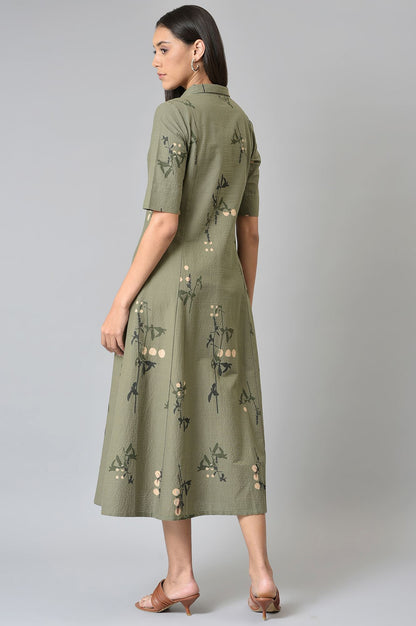 Olive Green Seer Sucker Long Dress