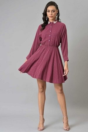 Pink Printed Dress And Embroidered Collar