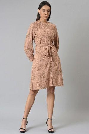 Blush Pink Cotton Textured Dress With Belt - wforwoman