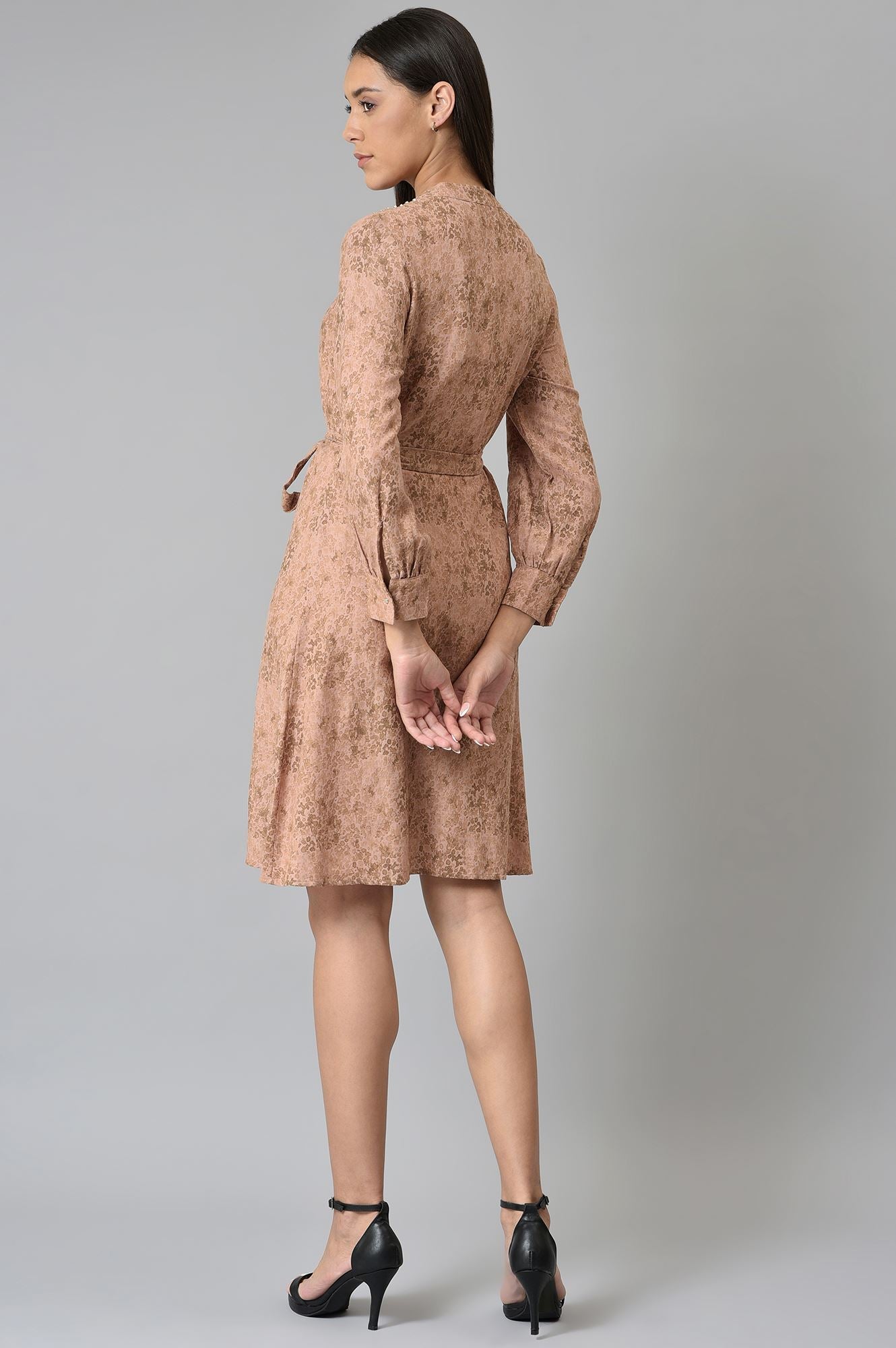 Blush Pink Cotton Textured Dress With Belt