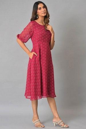 Pink Printed Georgette Western Dress - wforwoman