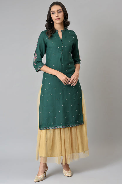 Green Metallic Embroidered Button Down kurta