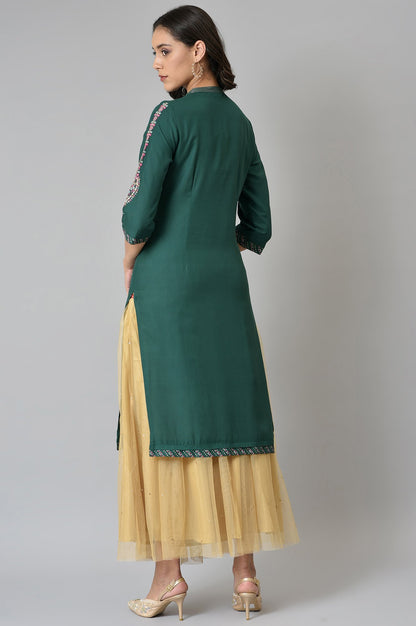 Green Metallic Embroidered Button Down kurta