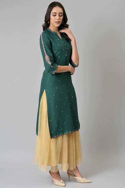 Green Metallic Embroidered Button Down kurta