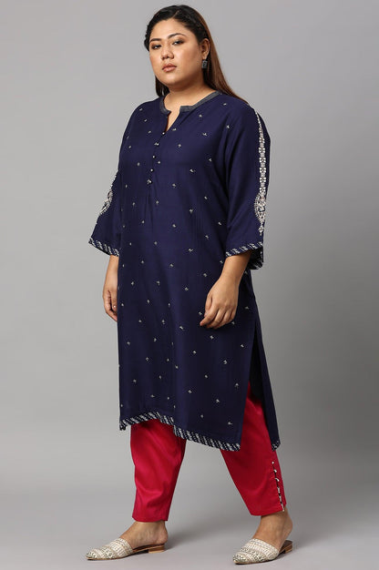 Blue Metallic Embroidered Button Down Plus Size kurta - wforwoman