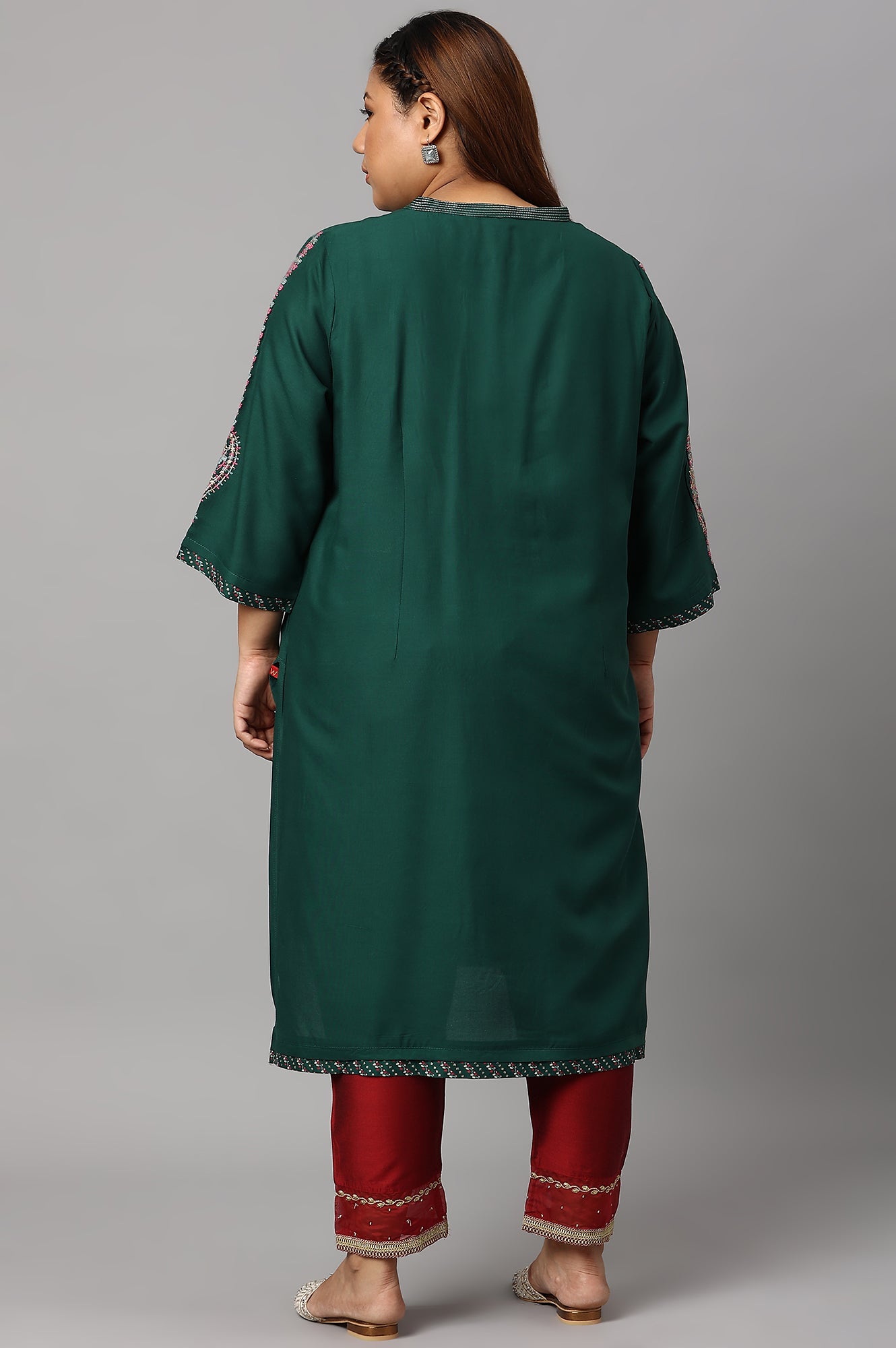 Green Metallic Embroidered Button Down Plus Size kurta