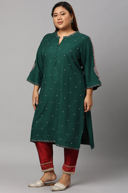 Green Metallic Embroidered Button Down Plus Size kurta