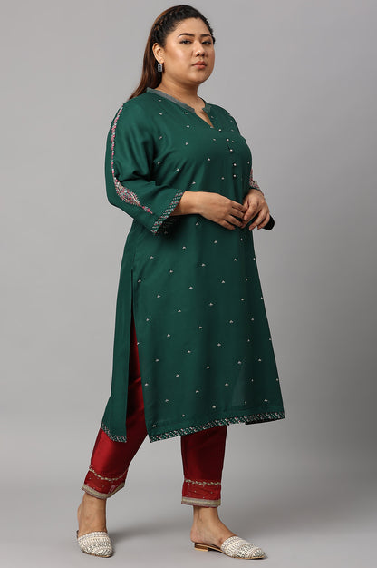 Green Metallic Embroidered Button Down Plus Size kurta