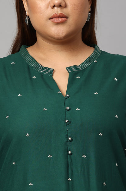 Green Metallic Embroidered Button Down Plus Size kurta