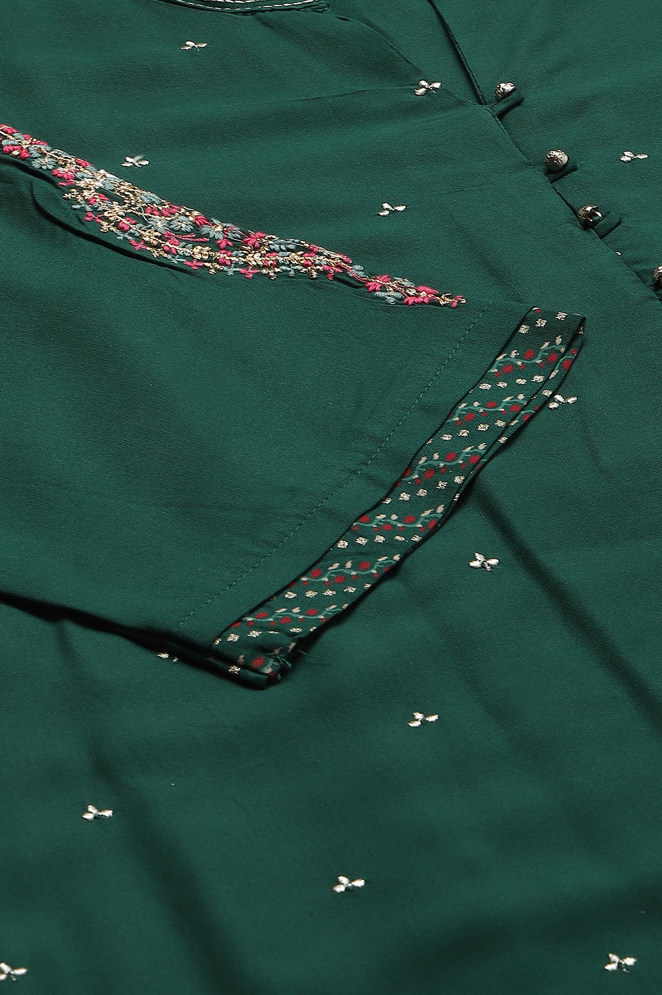 Green Metallic Embroidered Button Down Plus Size kurta