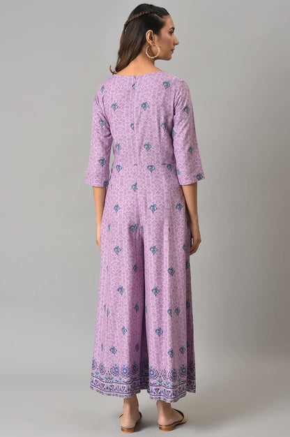 Purple Printed Angrakha Jumpsuit